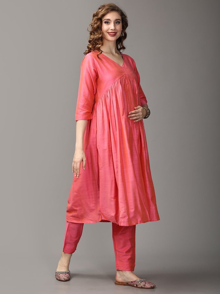  Pinking Perfect Maternity and Nursing Silk Kurta Set Pink