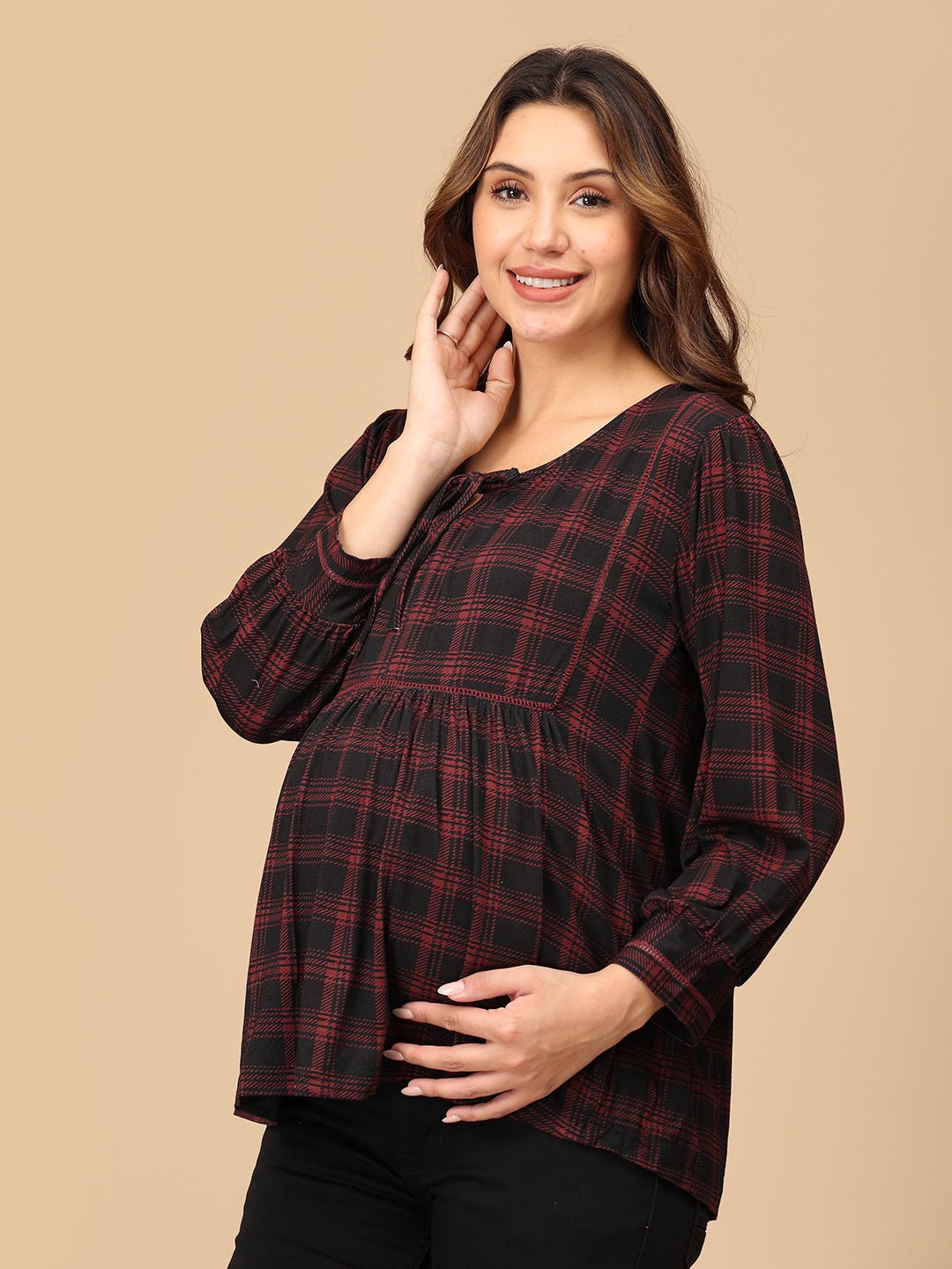  Plaid It Cool Maternity and Nursing Top Multicolor