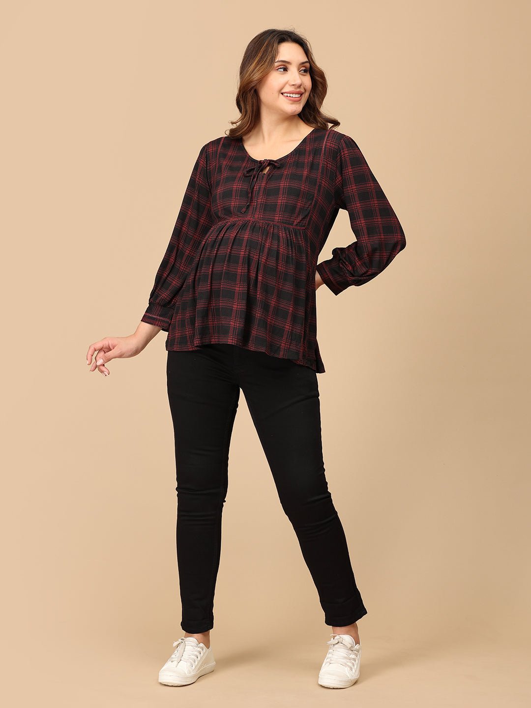  Plaid It Cool Maternity and Nursing Top Multicolor