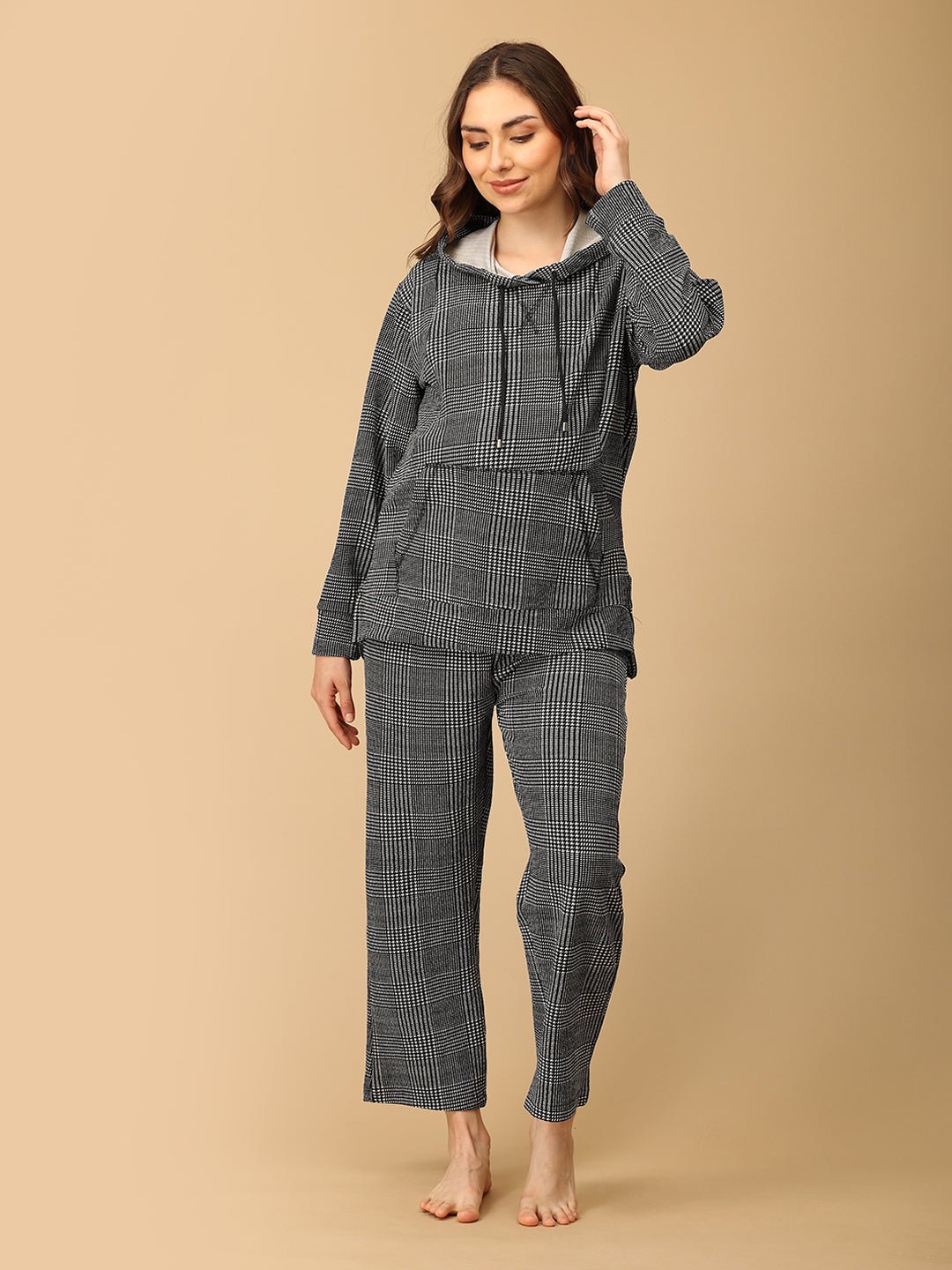  Plaiditude Maternity and Nursing Hoodie Pajama Loungewear Set Black