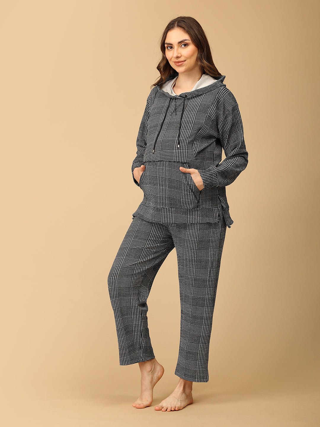  Plaiditude Maternity and Nursing Hoodie Pajama Loungewear Set Black