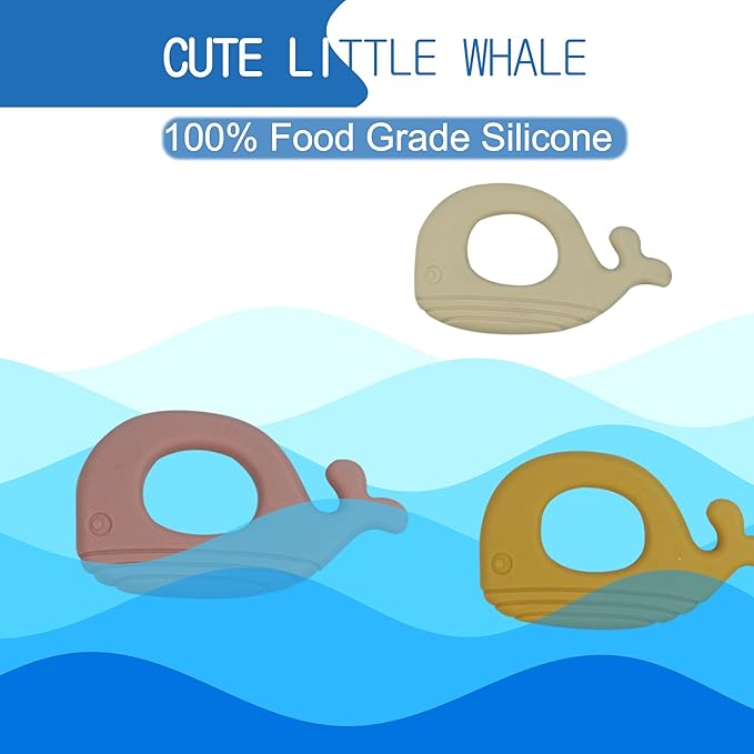 Playbox 3 Pcs BPA Free Silicone Whale Teether Teething Toys For Babies