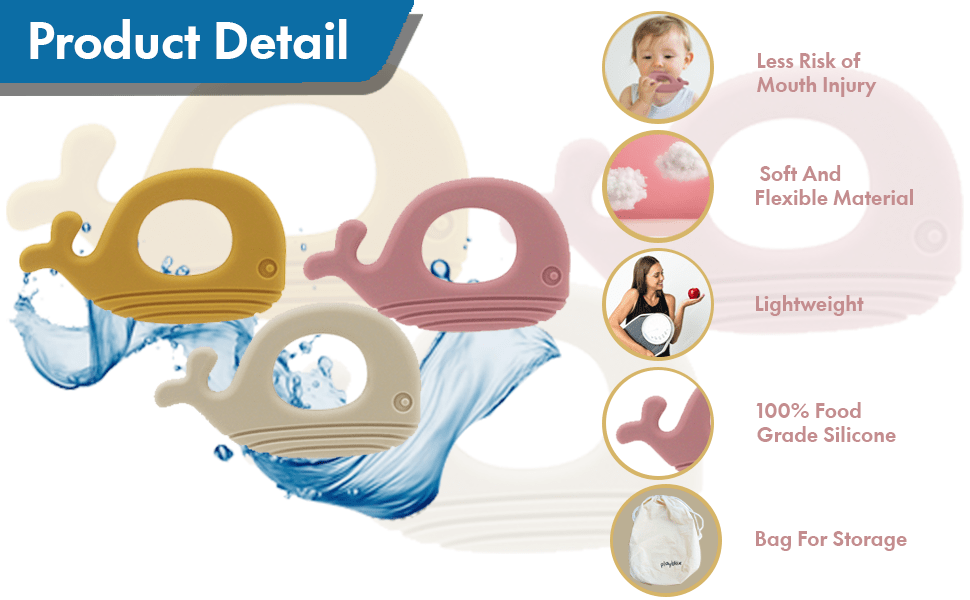 Playbox 3 Pcs BPA Free Silicone Whale Teether Teething Toys For Babies