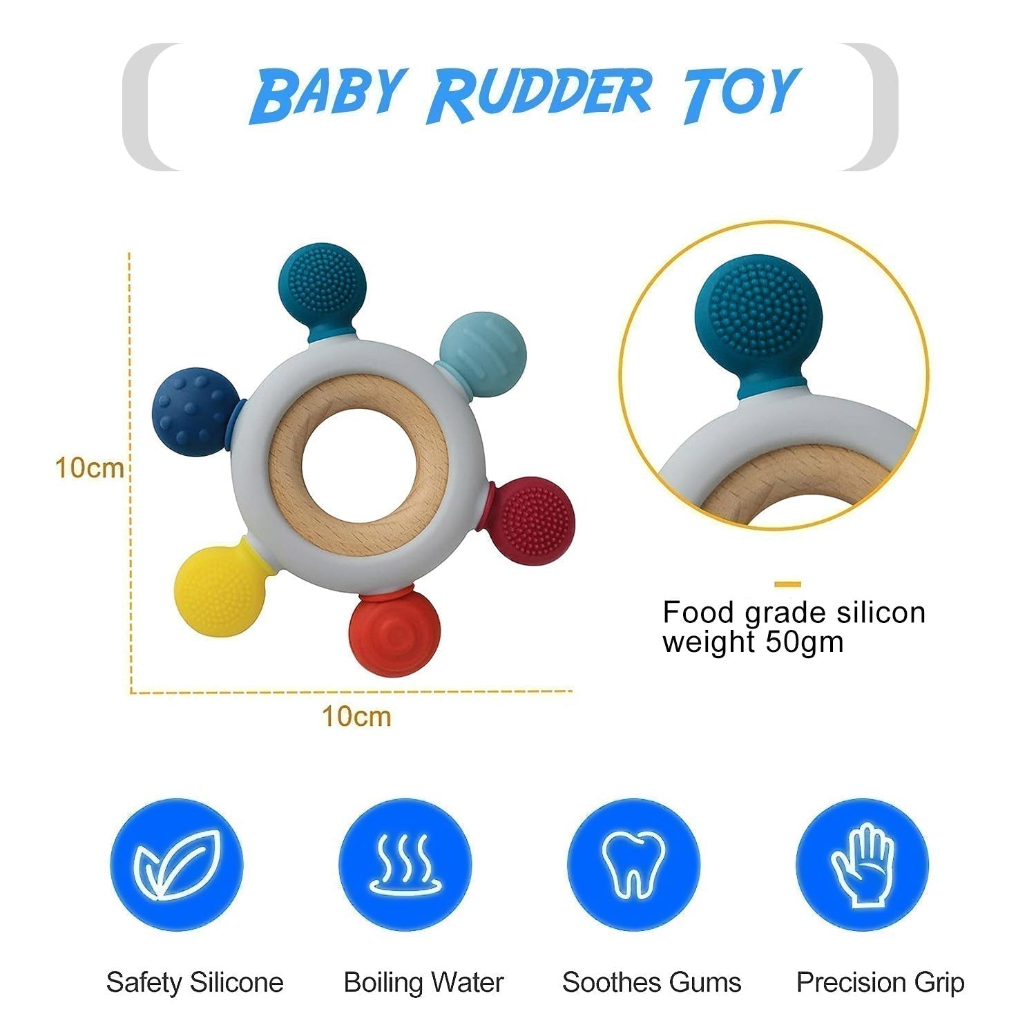 Playbox Rudder BPA Free Silicone And Wooden Teether For Babies