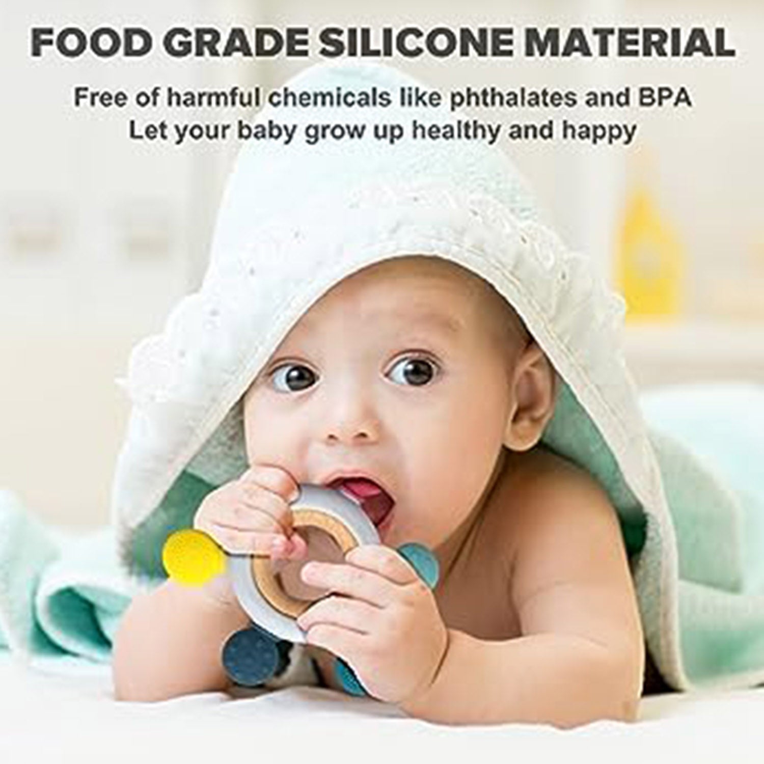 Playbox Rudder BPA Free Silicone And Wooden Teether For Babies
