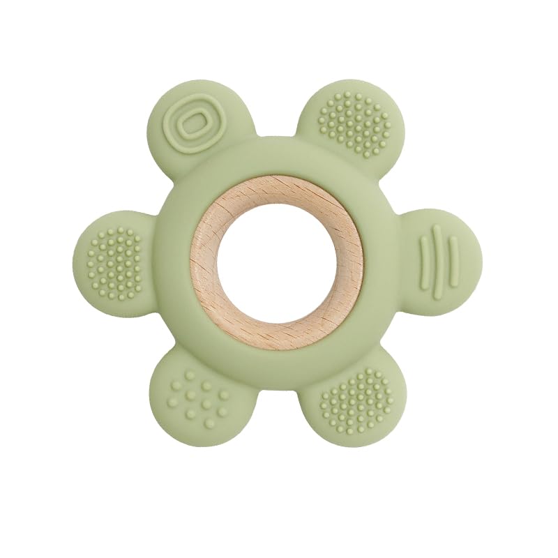 Playbox Wooden Flower BPA Free Silicone Teether For Babies