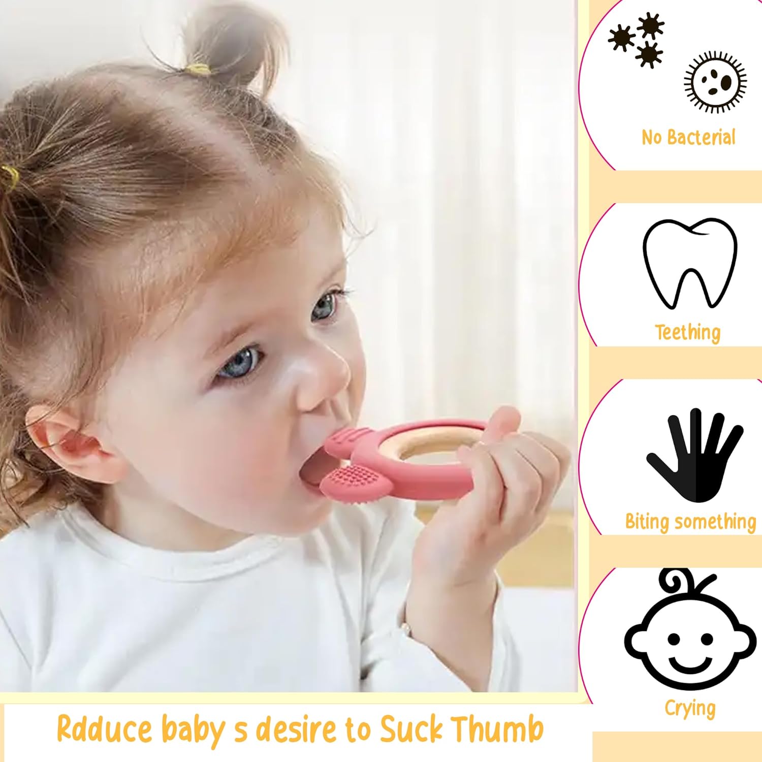 Playbox Wooden Flower BPA Free Silicone Teether For Babies