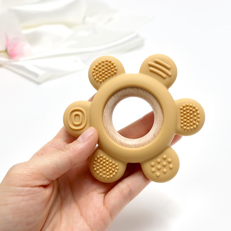 Playbox Wooden Flower BPA Free Silicone Teether For Babies
