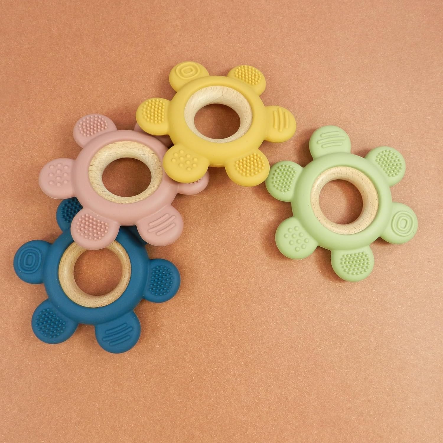 Playbox Wooden Flower BPA Free Silicone Teether For Babies