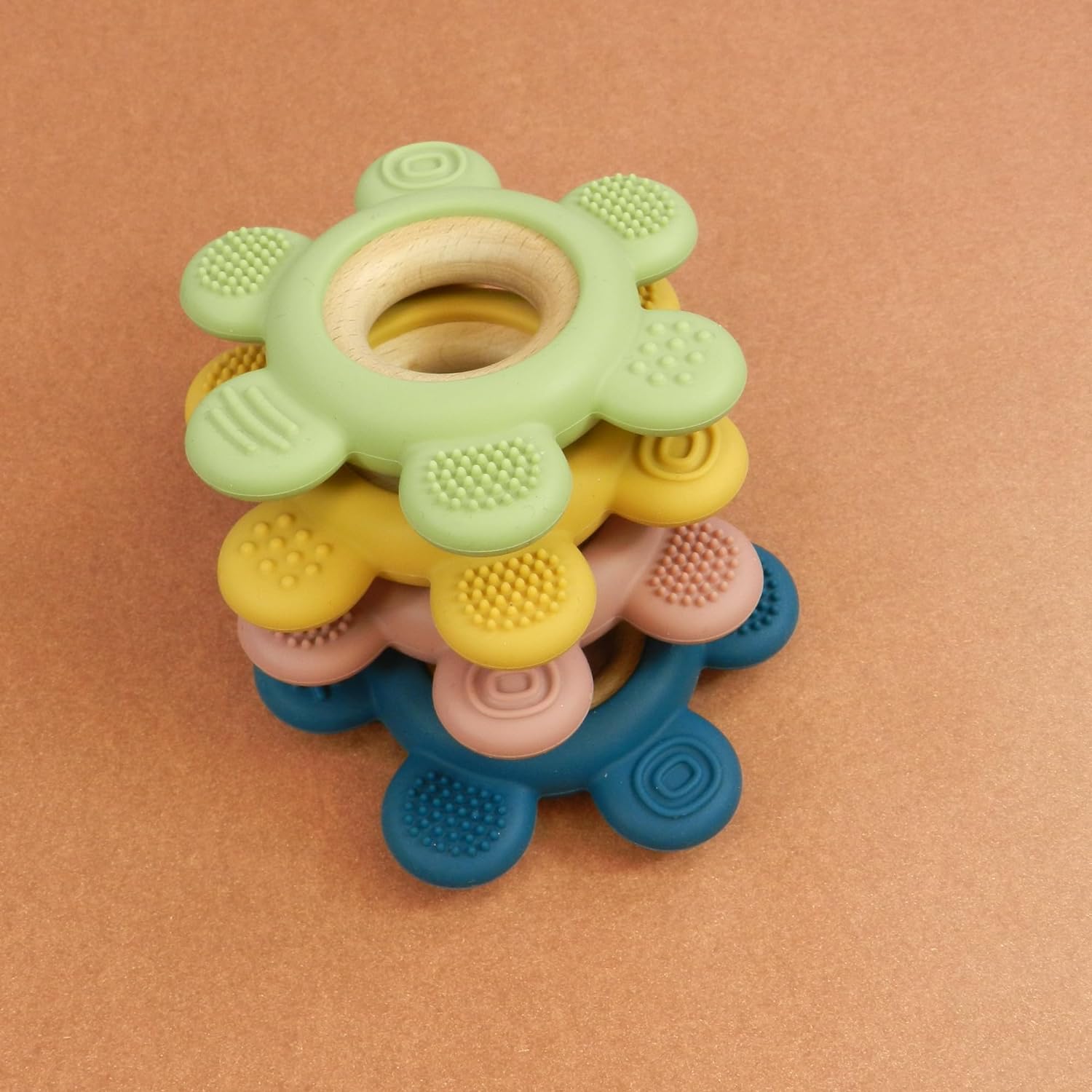 Playbox Wooden Flower BPA Free Silicone Teether For Babies