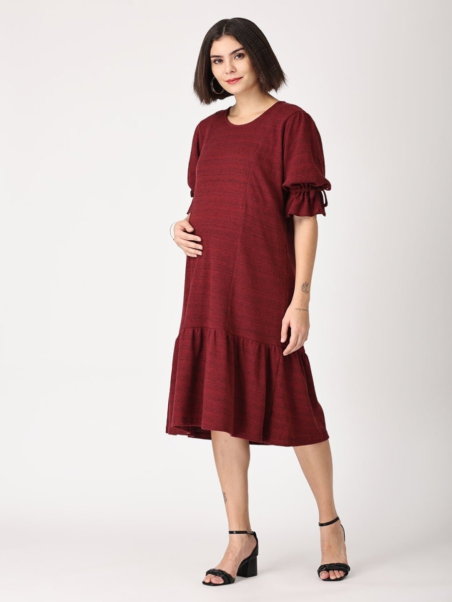  Plum Punch Waffle Maternity and Nursing Dress Maroon
