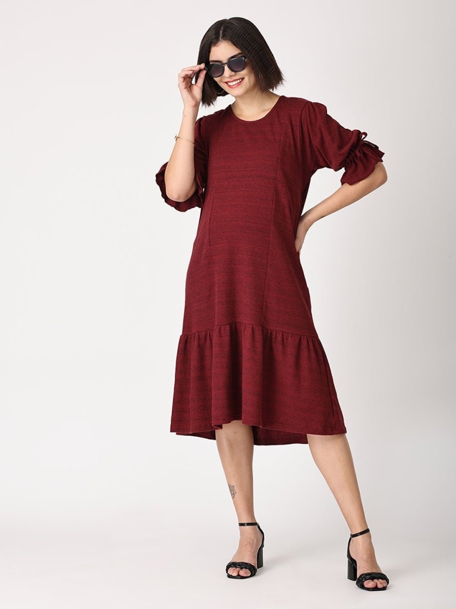  Plum Punch Waffle Maternity and Nursing Dress Maroon