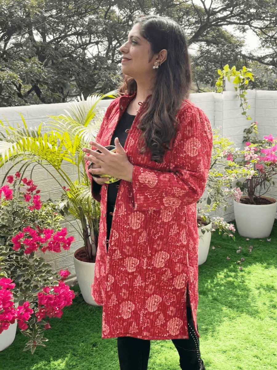  Pomegranate Punch Quilted Reversible Maternity Jacket Red