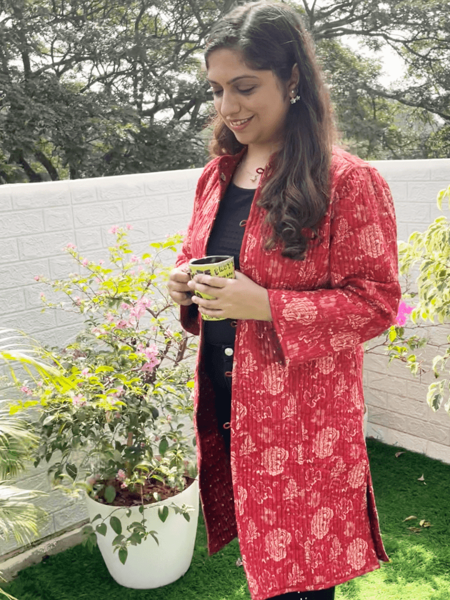 Pomegranate Punch Quilted Reversible Maternity Jacket Red