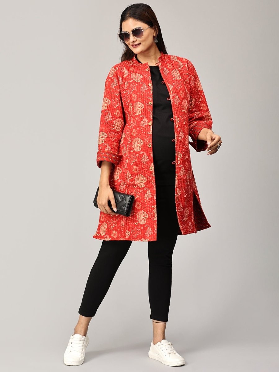  Pomegranate Punch Quilted Reversible Maternity Jacket Red