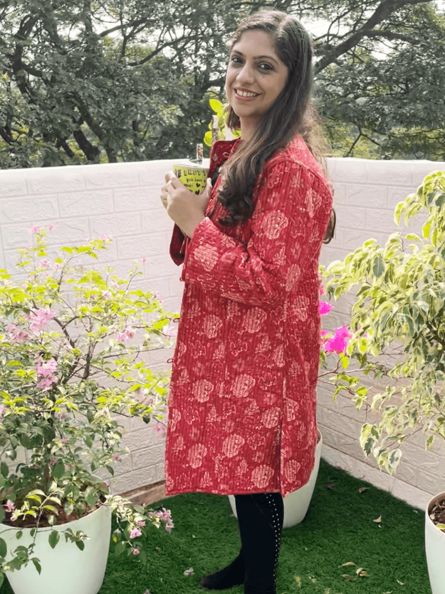  Pomegranate Punch Quilted Reversible Maternity Jacket Red