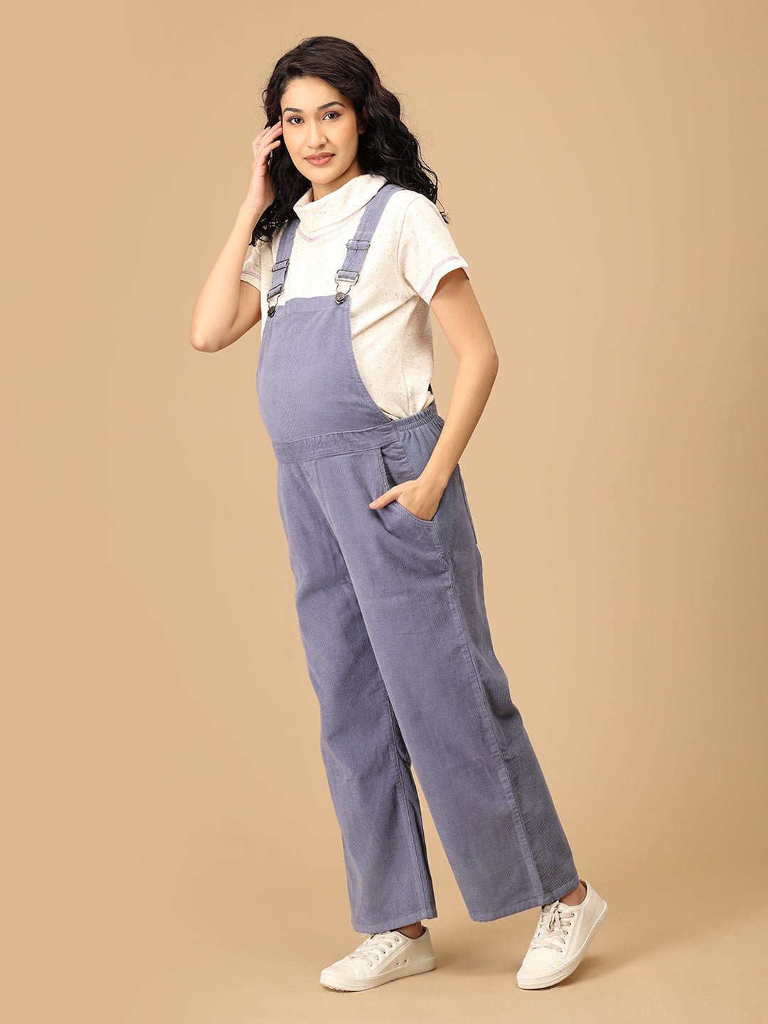  Powder Blue Corduroy Maternity Dungaree Powder Blue