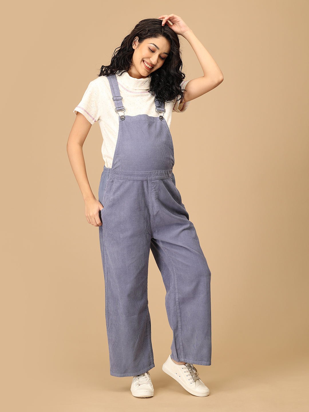  Powder Blue Corduroy Maternity Dungaree Powder Blue