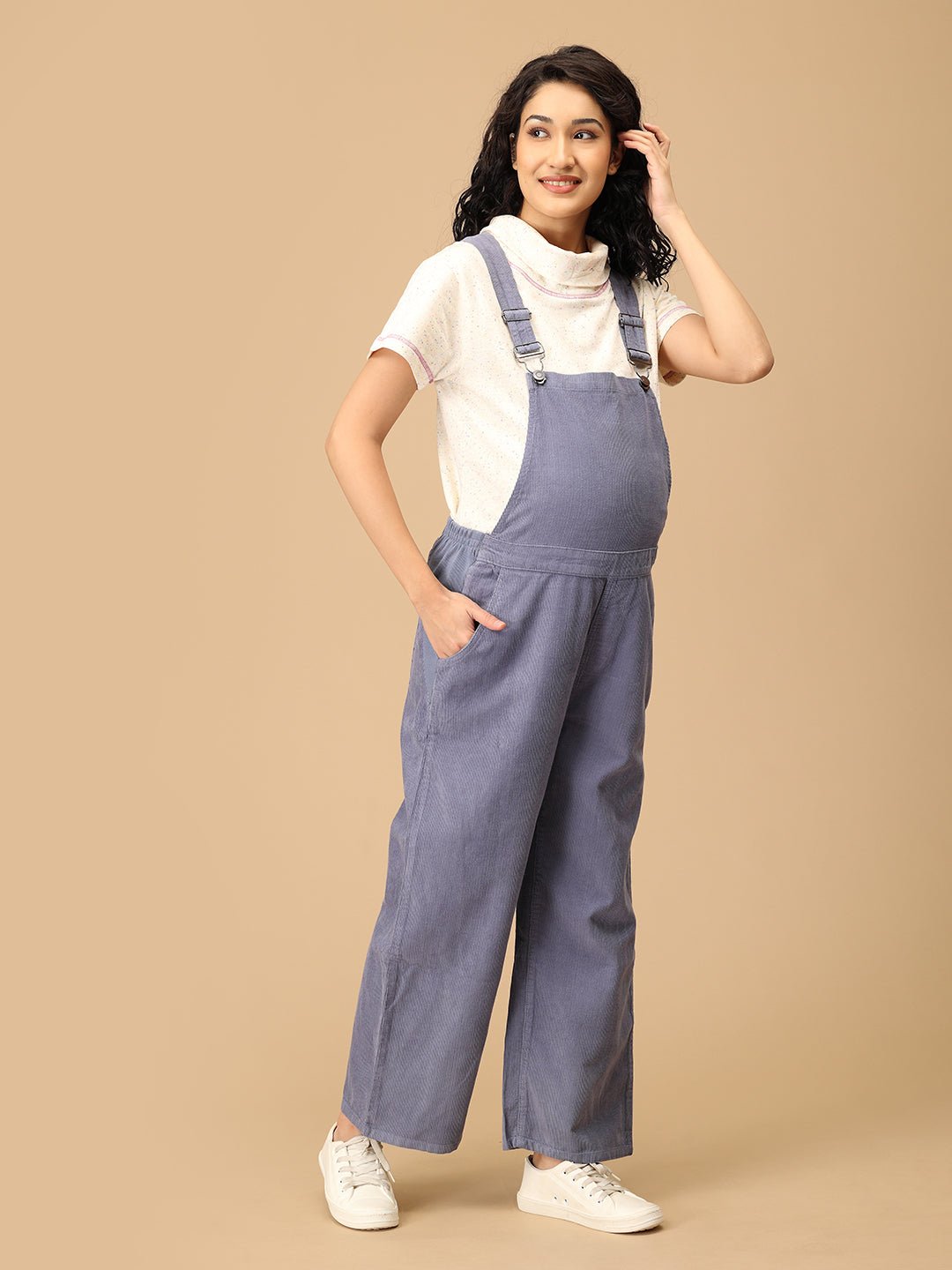  Powder Blue Corduroy Maternity Dungaree Powder Blue