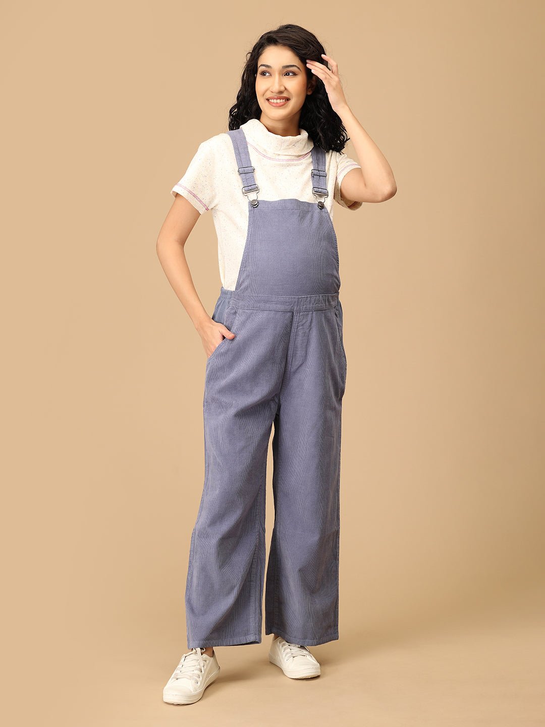  Powder Blue Corduroy Maternity Dungaree Powder Blue