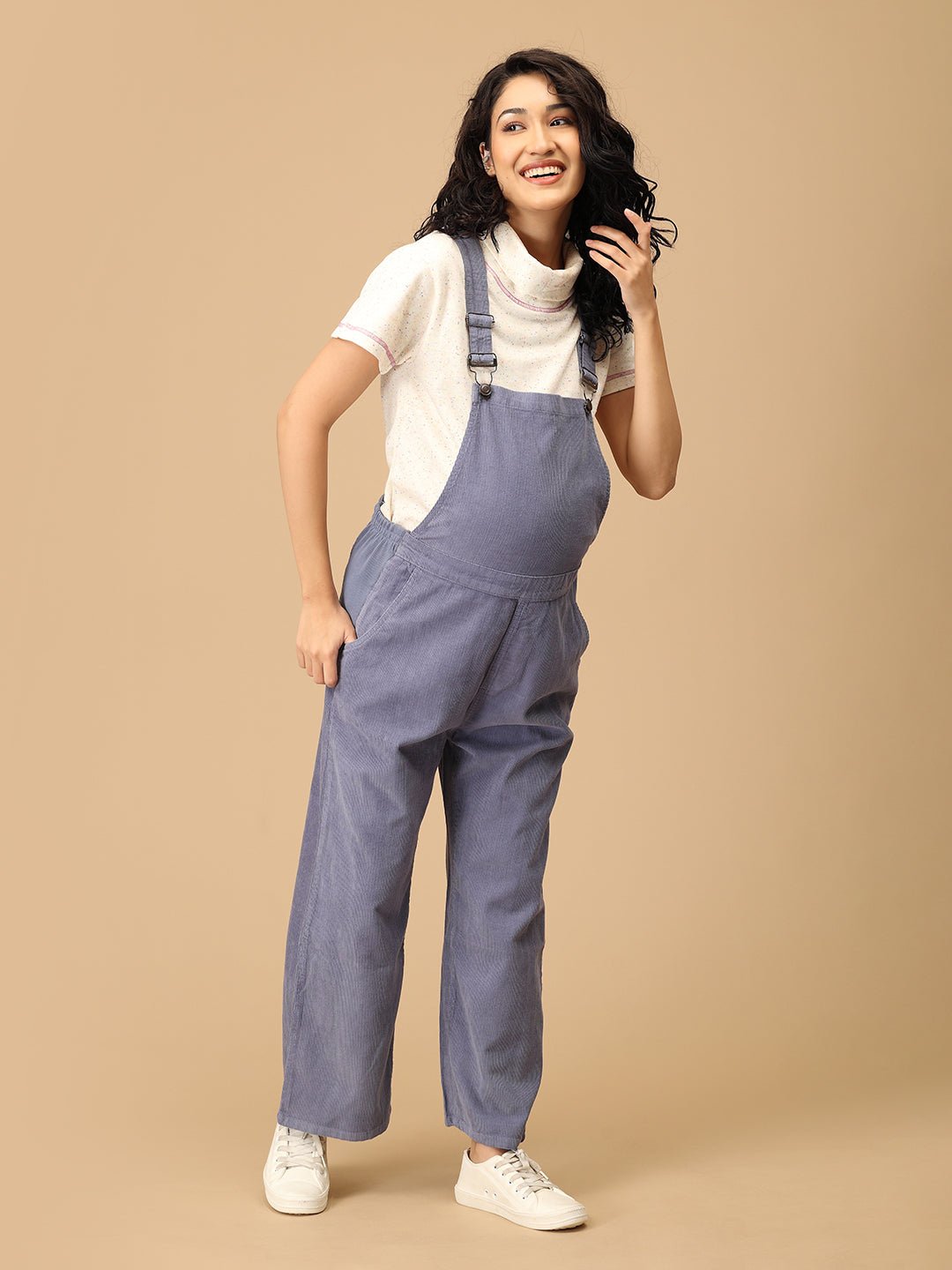  Powder Blue Corduroy Maternity Dungaree Powder Blue