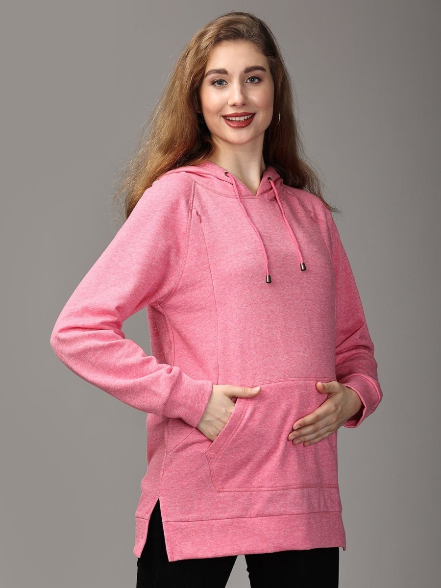  Power Pink Maternity and Nursing Hoodie Sweatshirt Pink