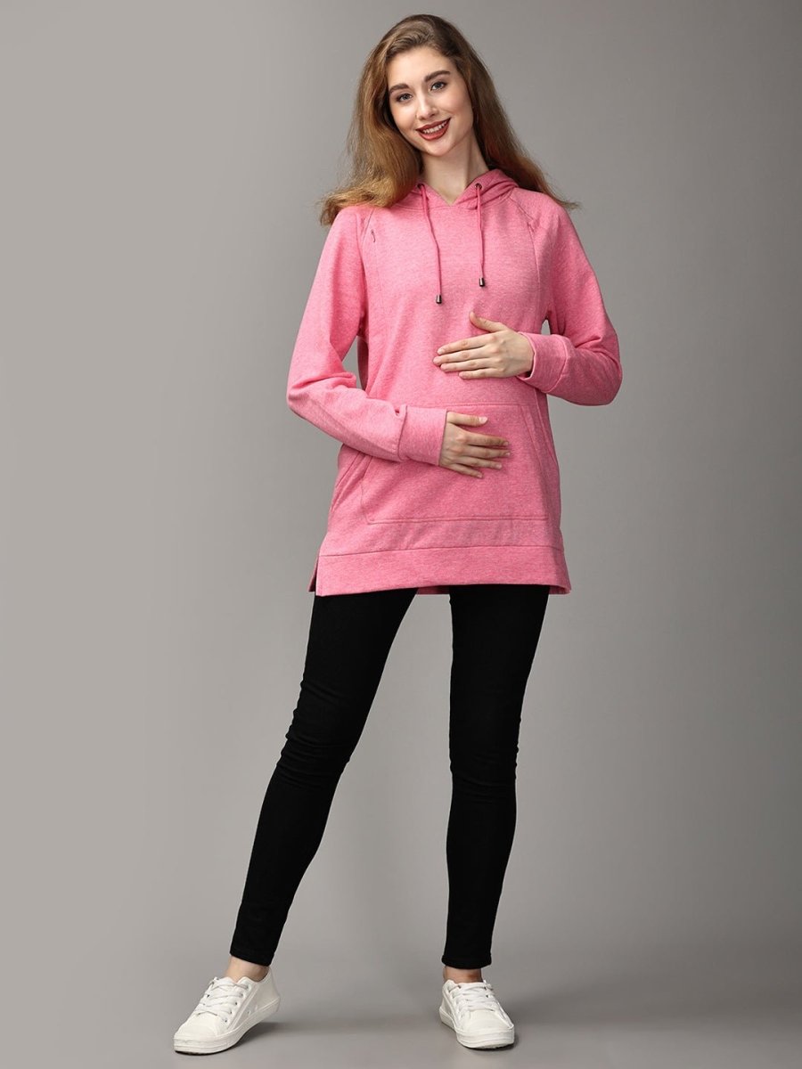  Power Pink Maternity and Nursing Hoodie Sweatshirt Pink