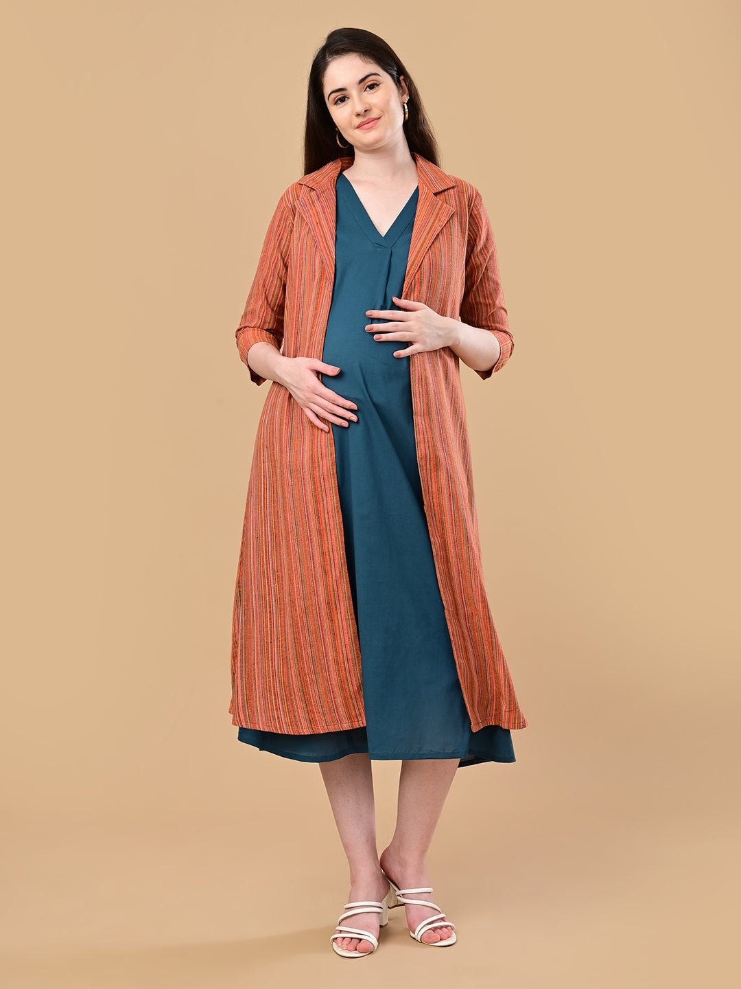  PowerFrame Maternity and Nursing Shacket Dress Orange