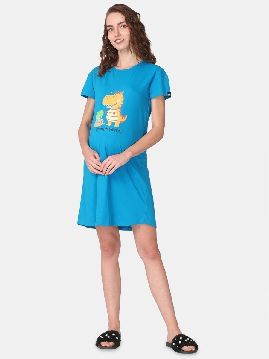  Pregasaurus Maternity T-Shirt Dress Teal