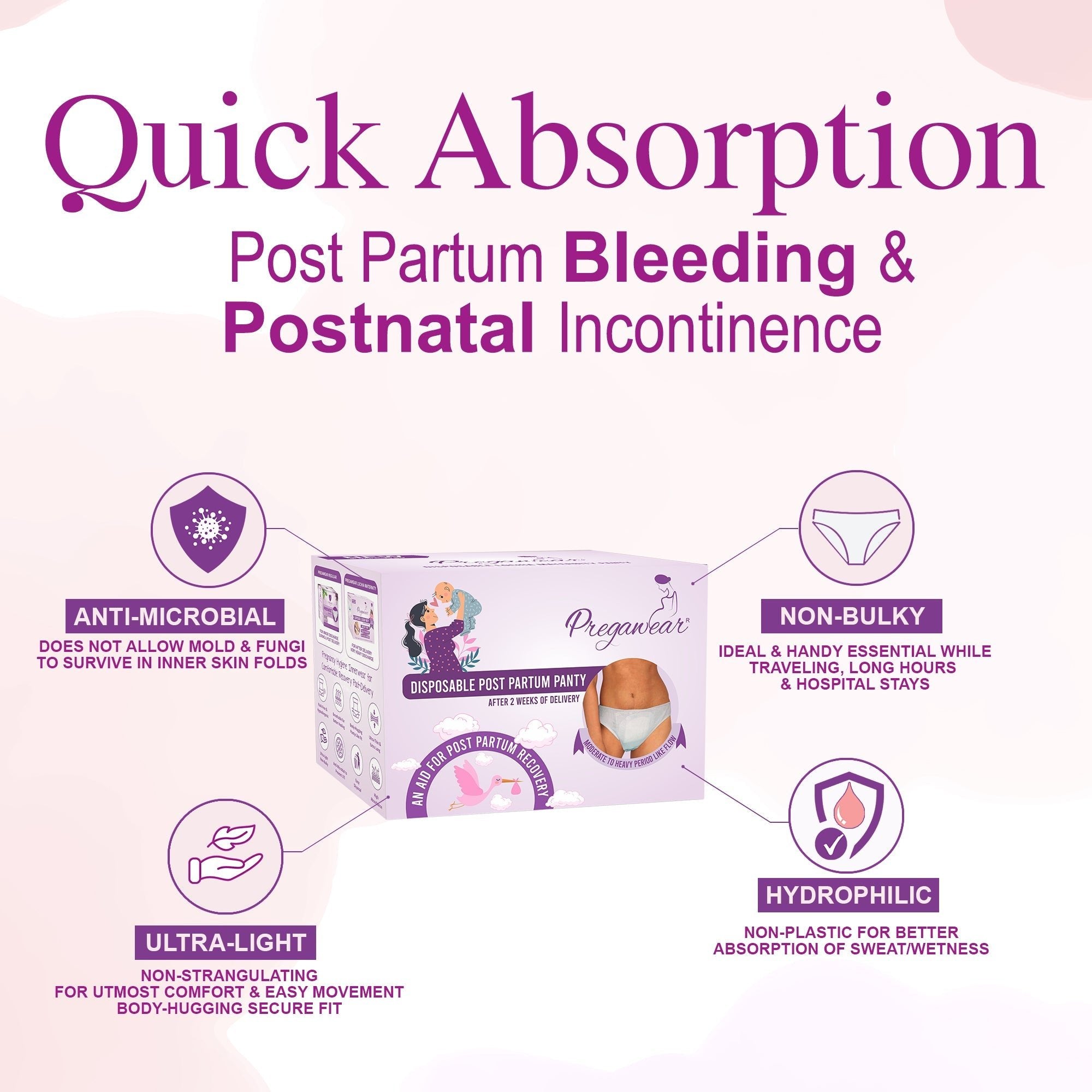 White Square Pregawear Disposable Postpartum Pregnancy Panty Pack of 5