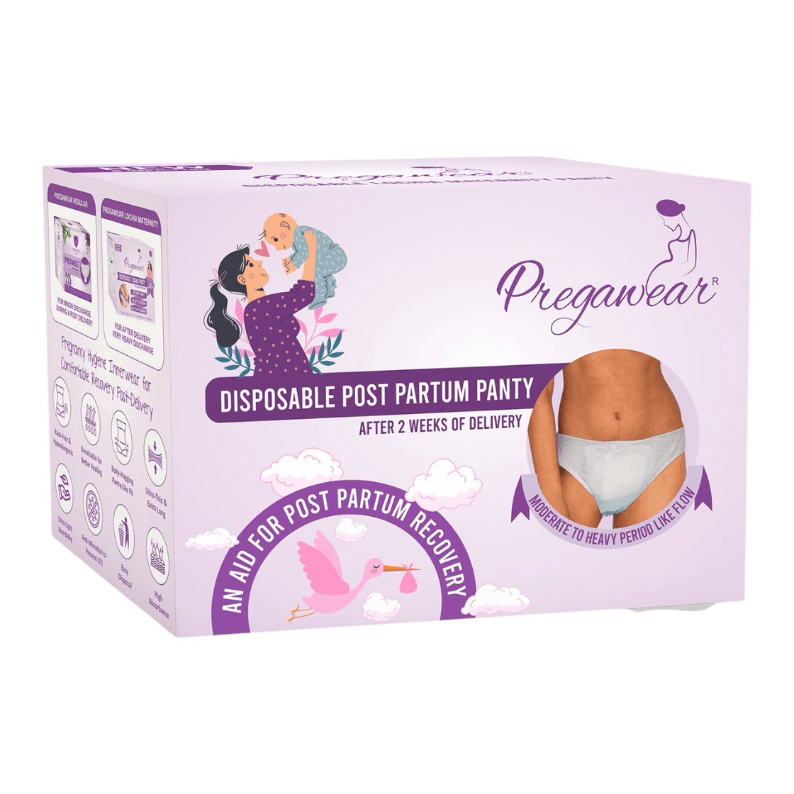 White Square Pregawear Disposable Postpartum Pregnancy Panty Pack of 5