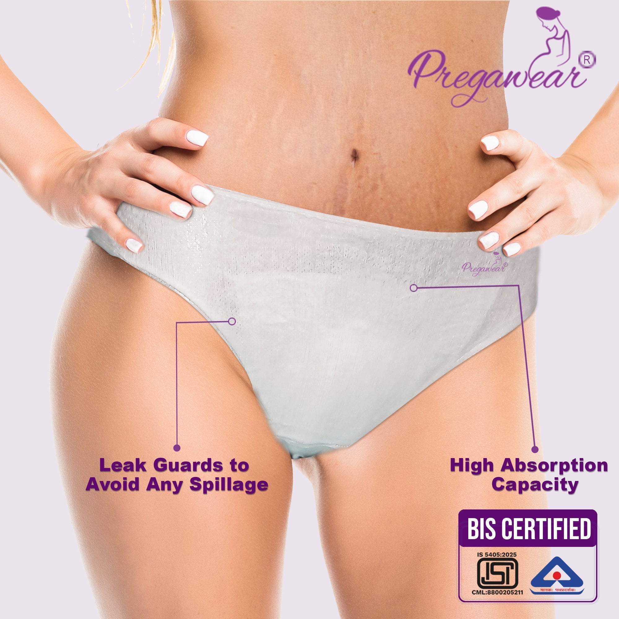 White Square Pregawear Lochia Maternity Panties Disposable Postpartum Absorption Kit Pack of 5
