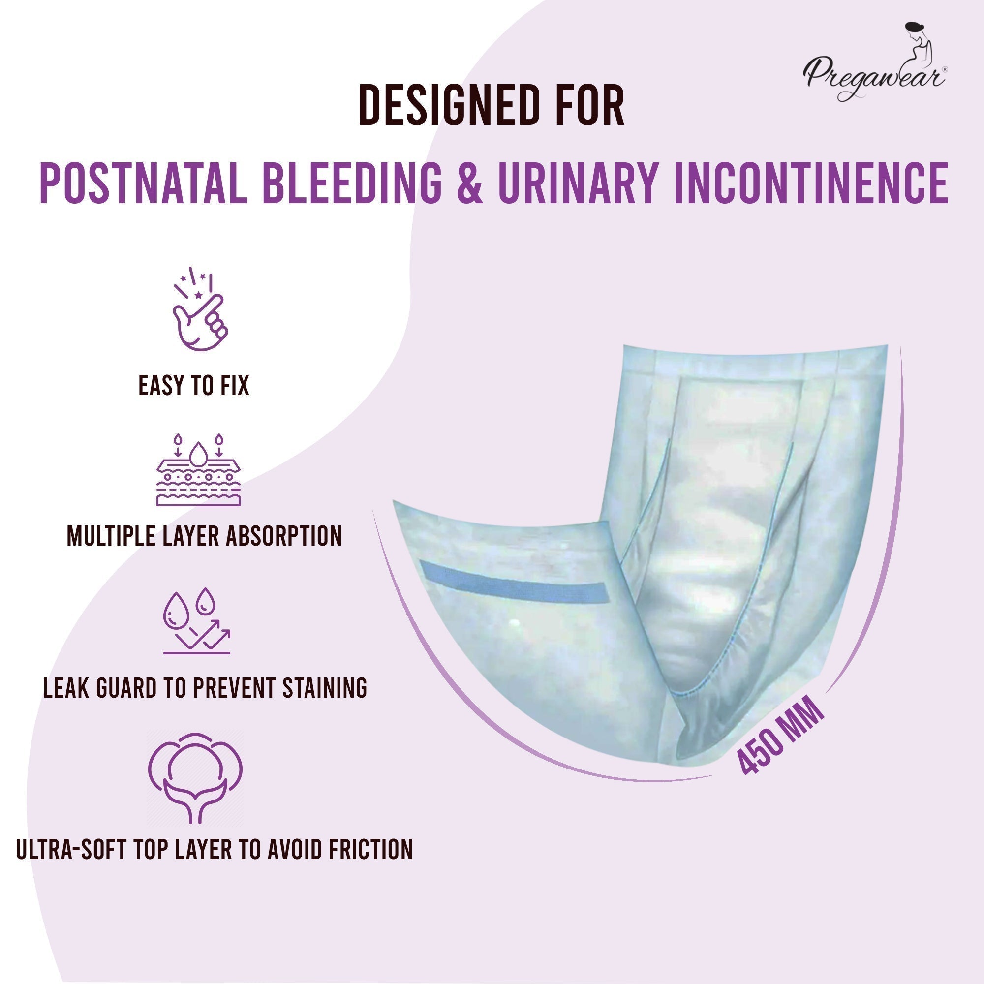 White Square Pregawear Maternity Pad Premium Disposable Soft Pads Pack of 5