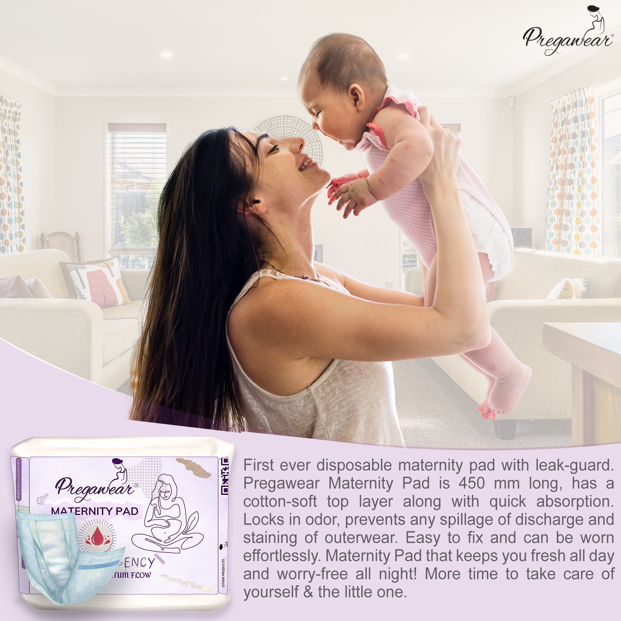 White Square Pregawear Maternity Pad Premium Disposable Soft Pads Pack of 5