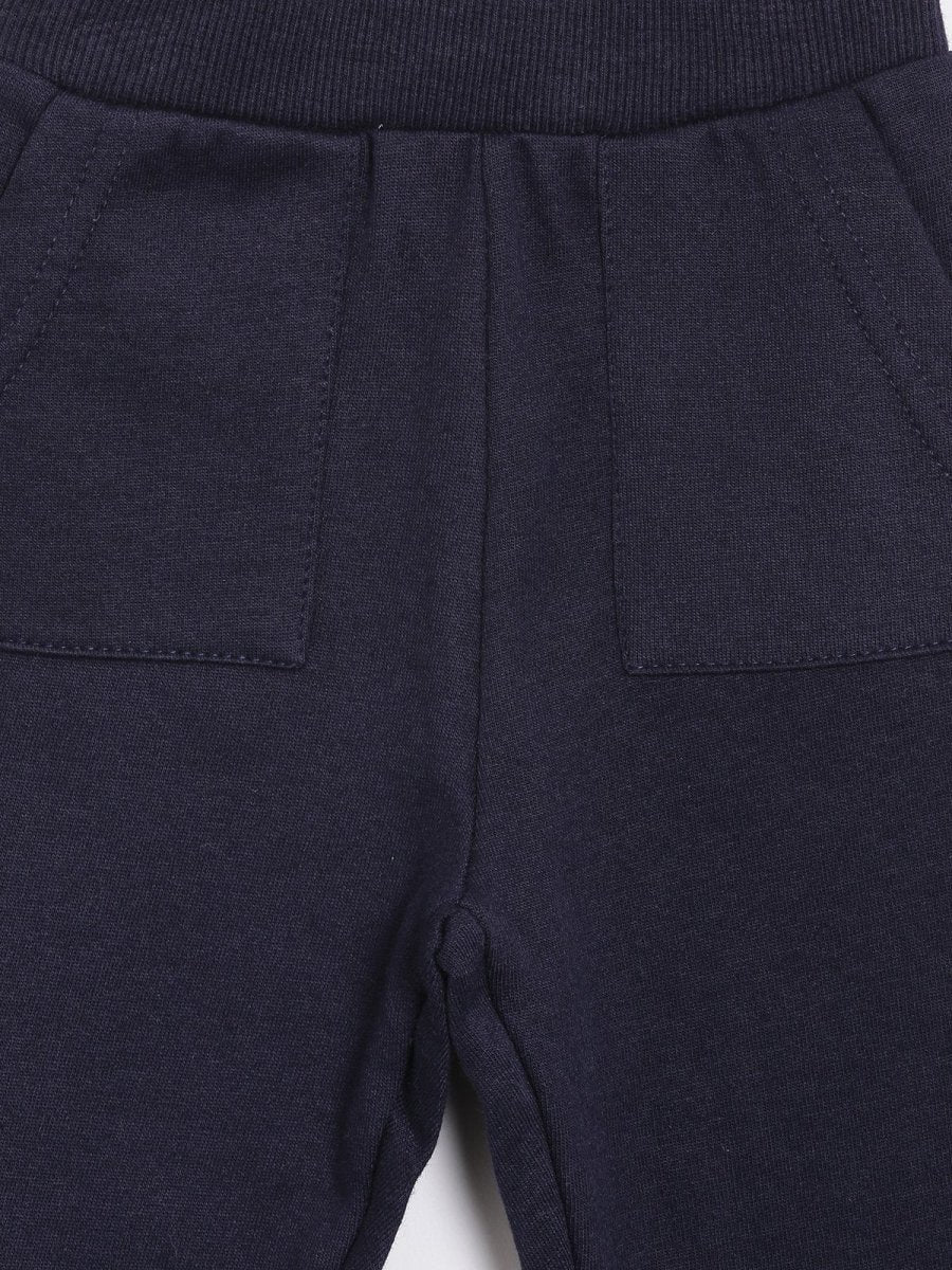 Navy Blue Pricks And Hugs Hooded Sweatshirt Set For Kids