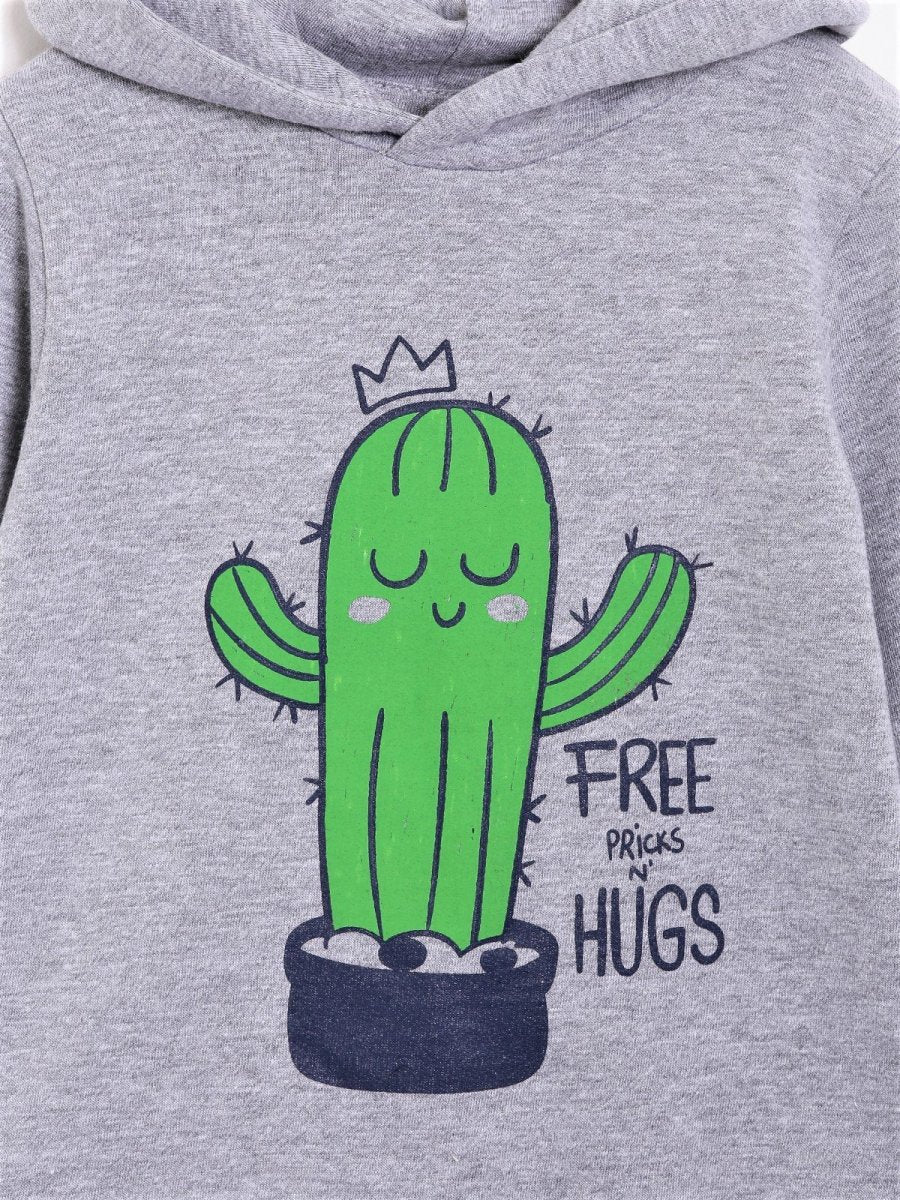 Navy Blue Pricks And Hugs Hooded Sweatshirt Set For Kids