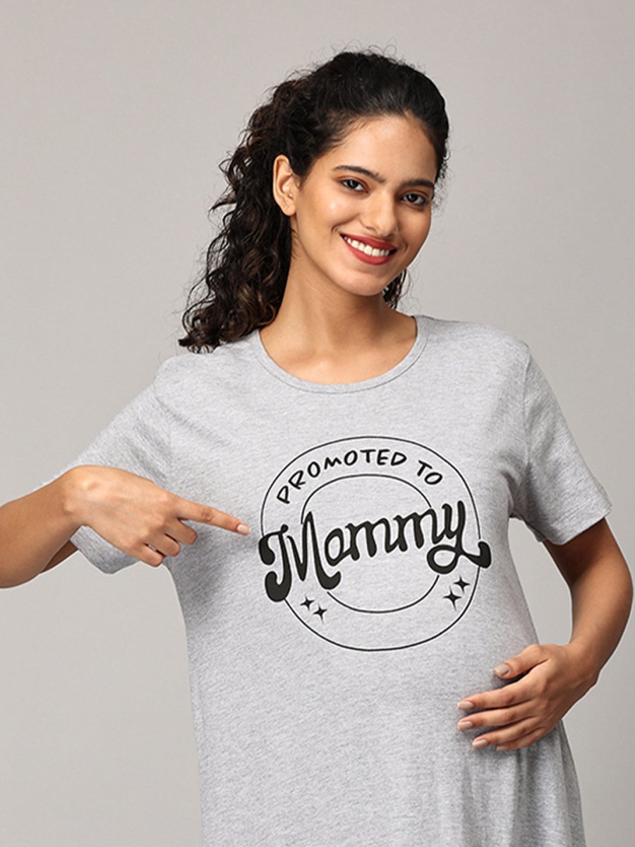  Promoted To Mummy Maternity T Shirt Dress Grey