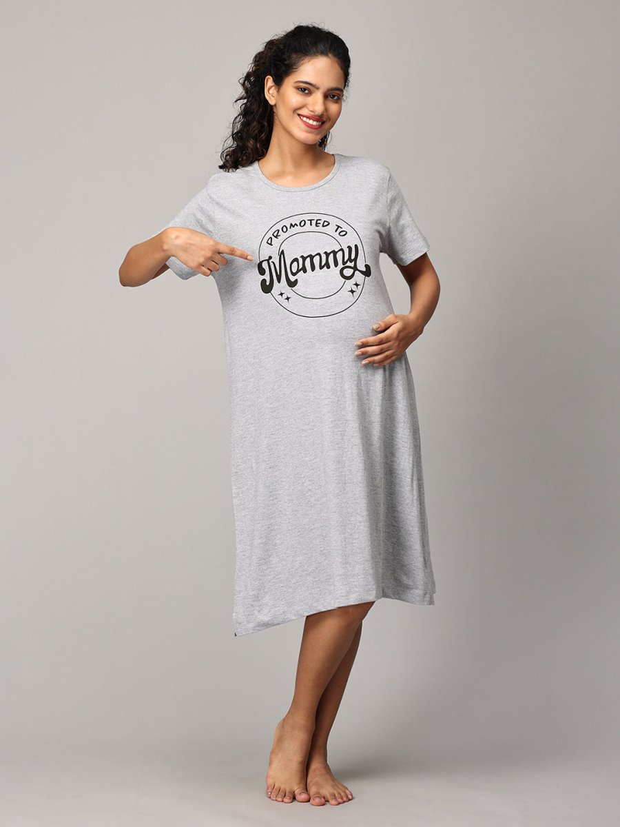  Promoted To Mummy Maternity T Shirt Dress Grey