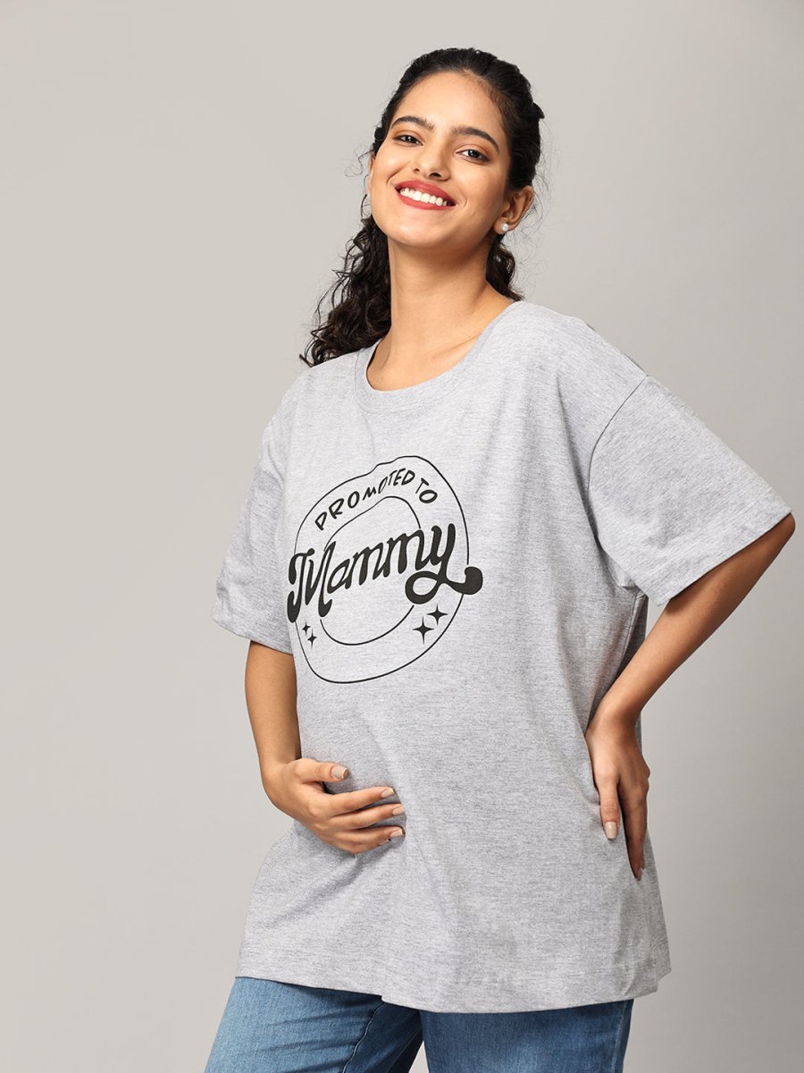  Promoted To Mummy Oversized Maternity and Nursing T shirt Grey