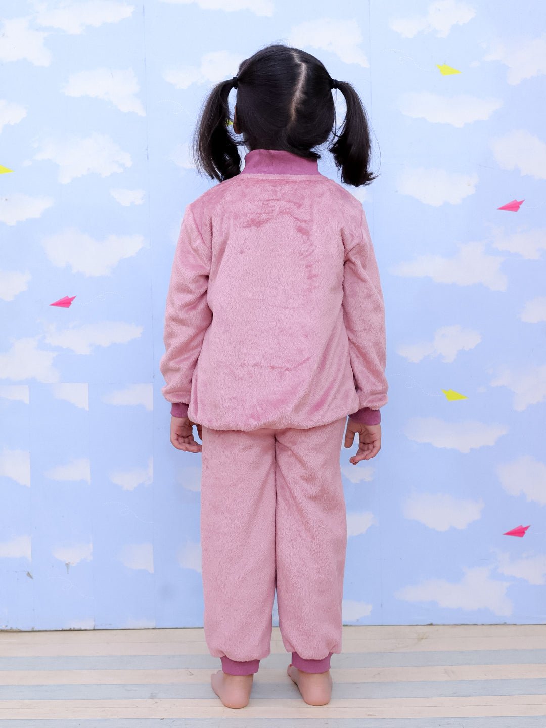  Puffin In Pink Fleece Zipper Jacket Sweatpants Set For Kids