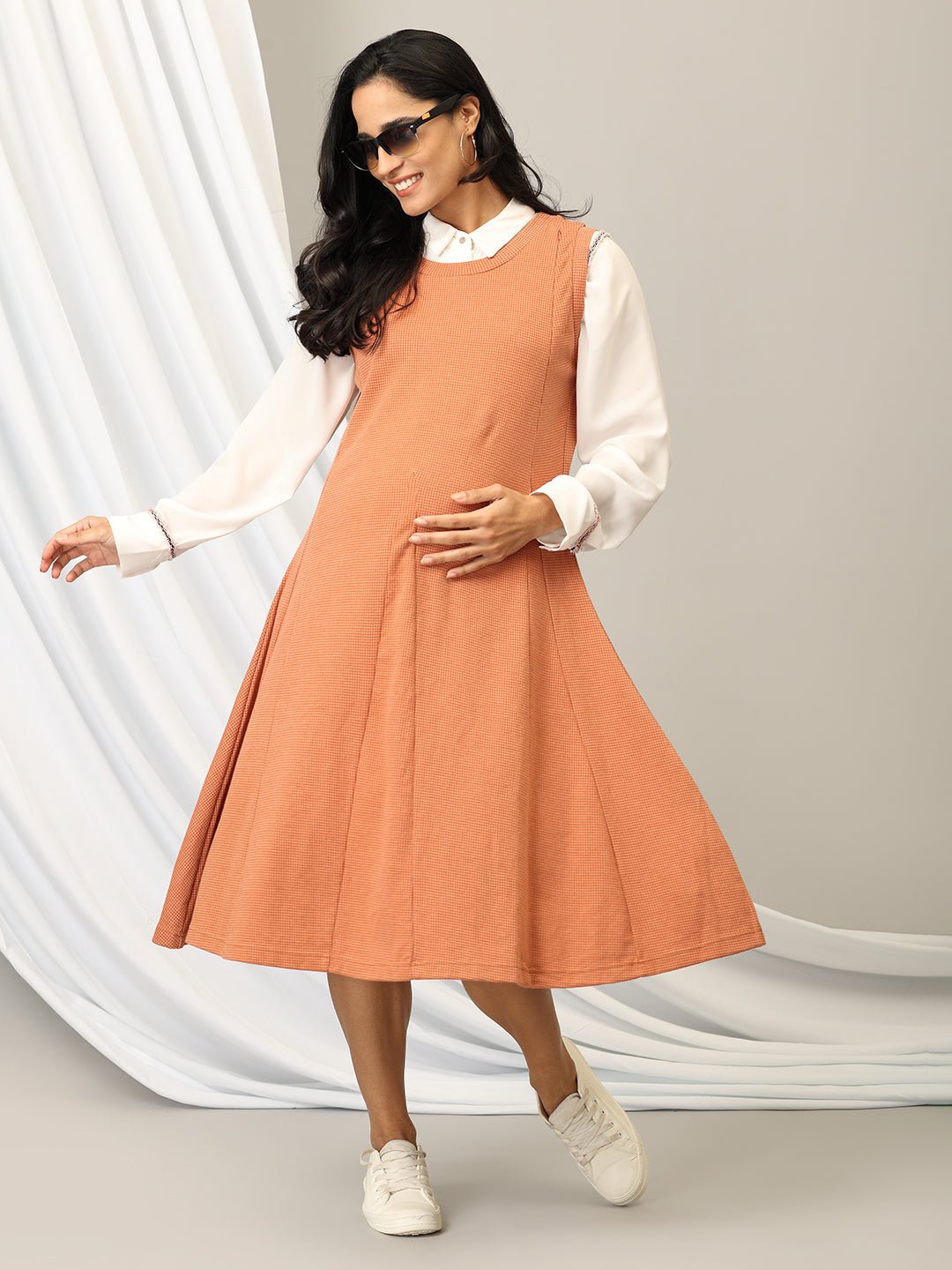  Pumpkin Spice Maternity and Nursing Sleeveless Winter Dress Orange