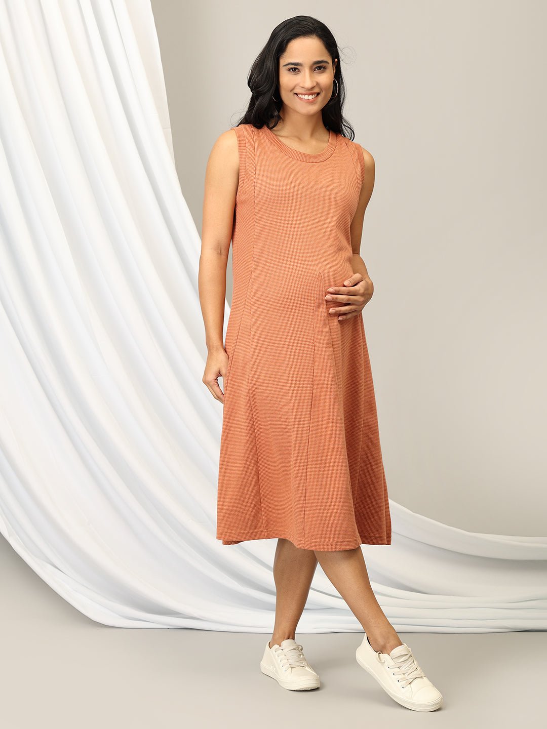  Pumpkin Spice Maternity and Nursing Sleeveless Winter Dress Orange