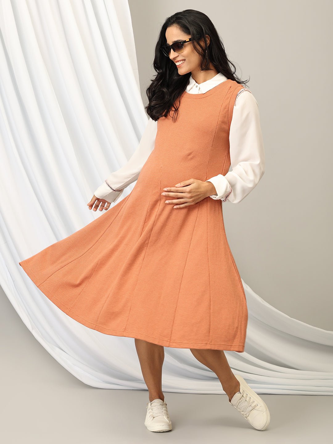  Pumpkin Spice Maternity and Nursing Sleeveless Winter Dress Orange