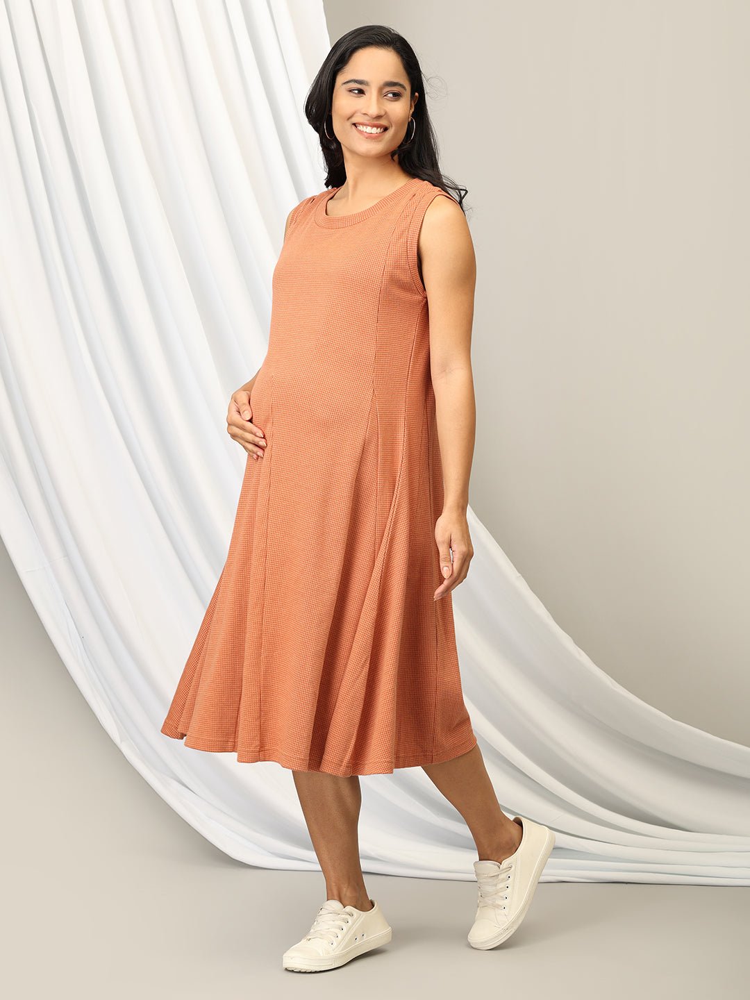  Pumpkin Spice Maternity and Nursing Sleeveless Winter Dress Orange