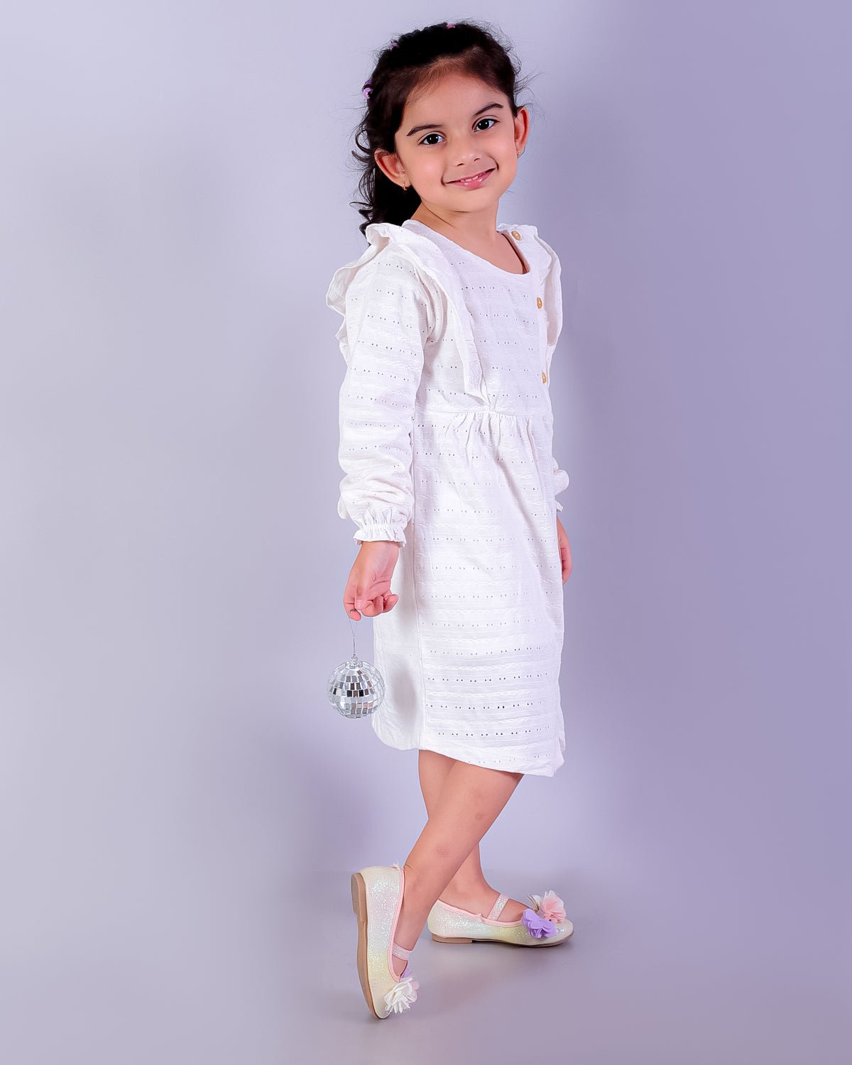 Pure Bliss Off White Girls Casual Dress For Babies