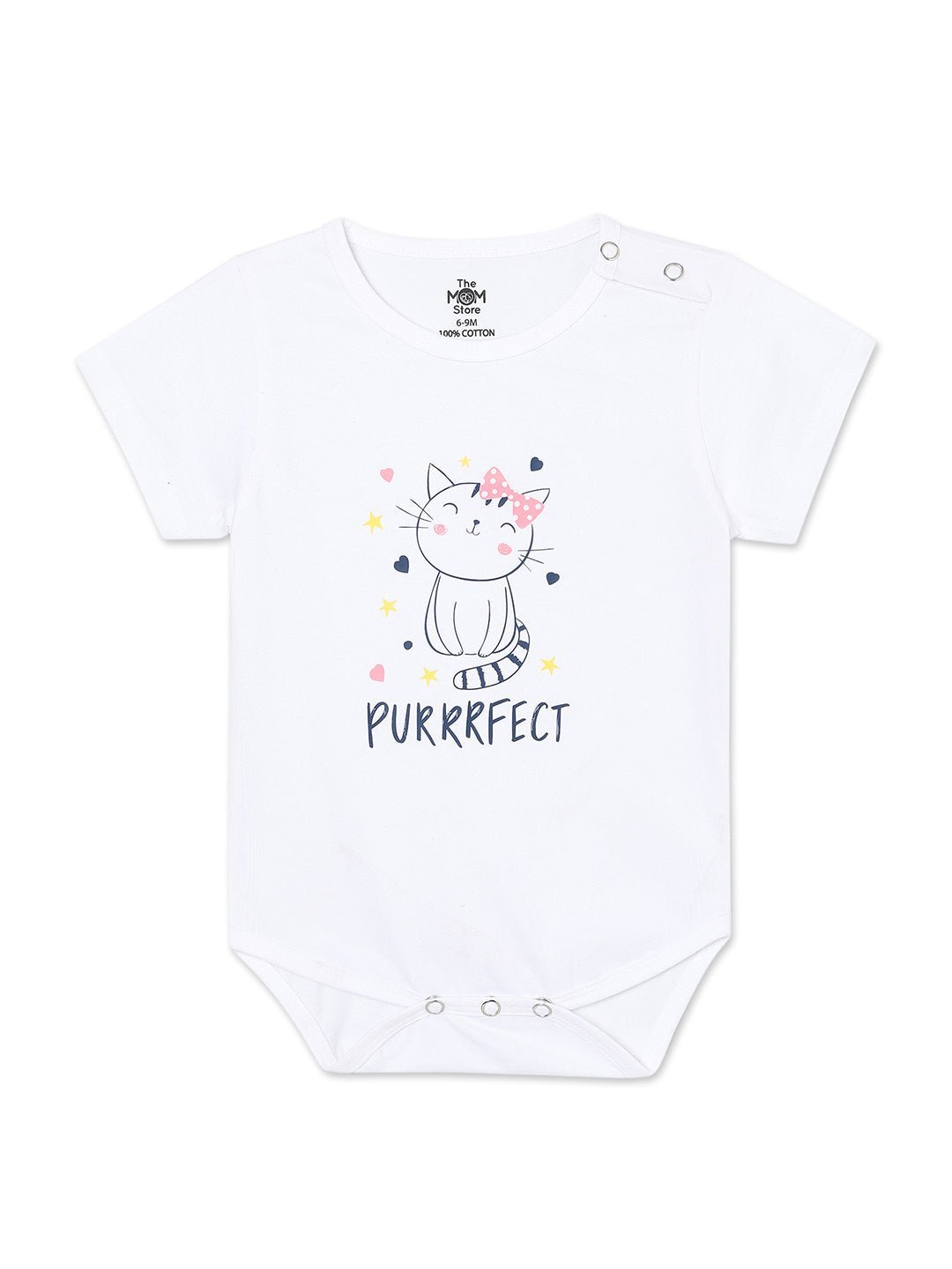  Purrrfect Baby White Cotton Printed Onesie