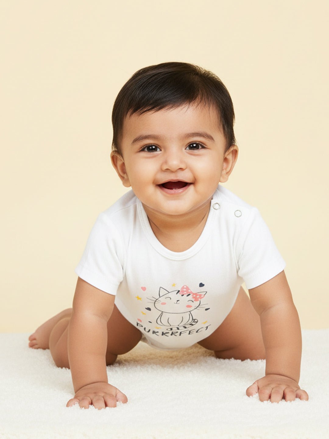  Purrrfect Baby White Cotton Printed Onesie