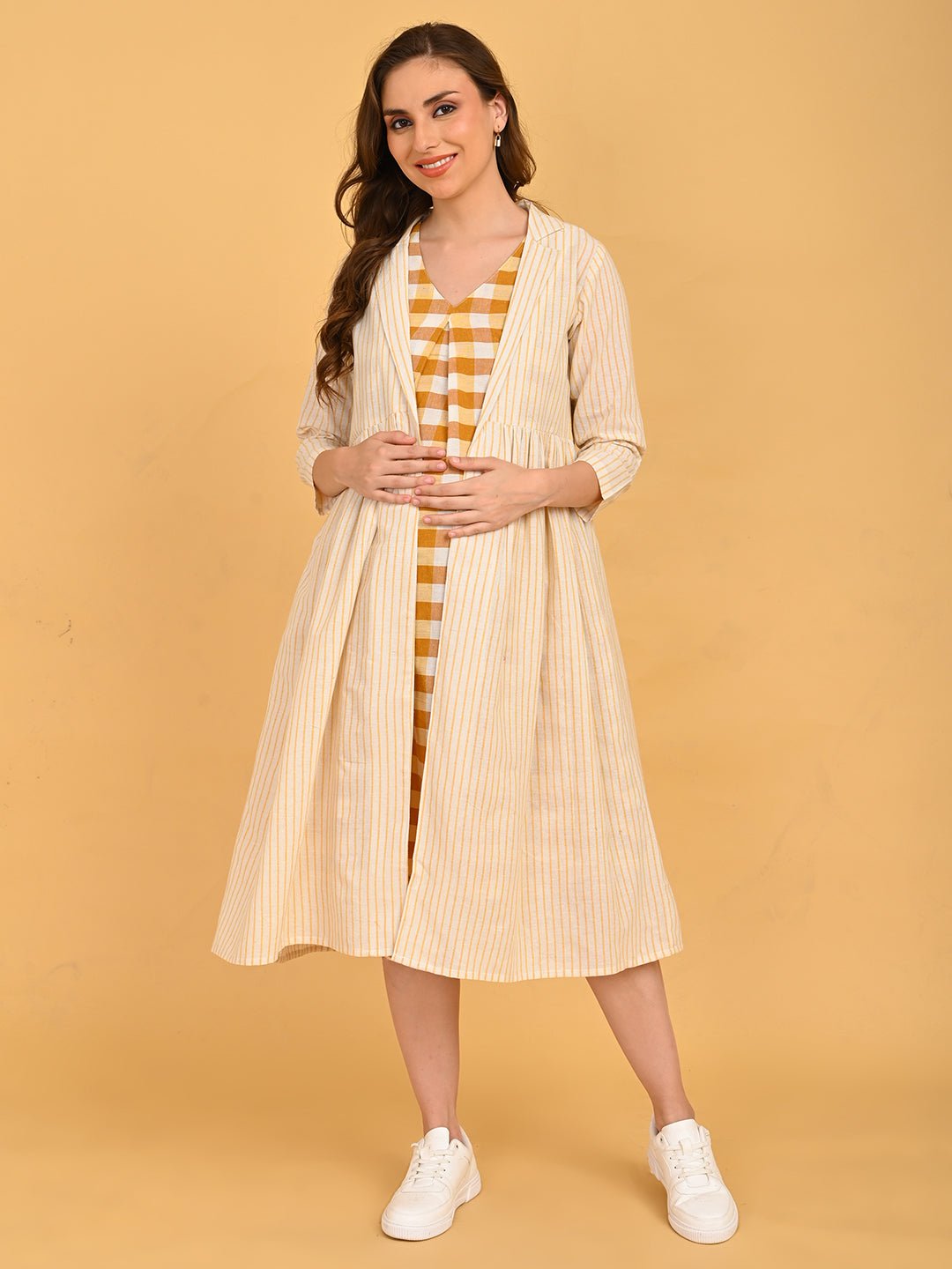  Quiet Grid Maternity and Nursing Shacket Dress Multi