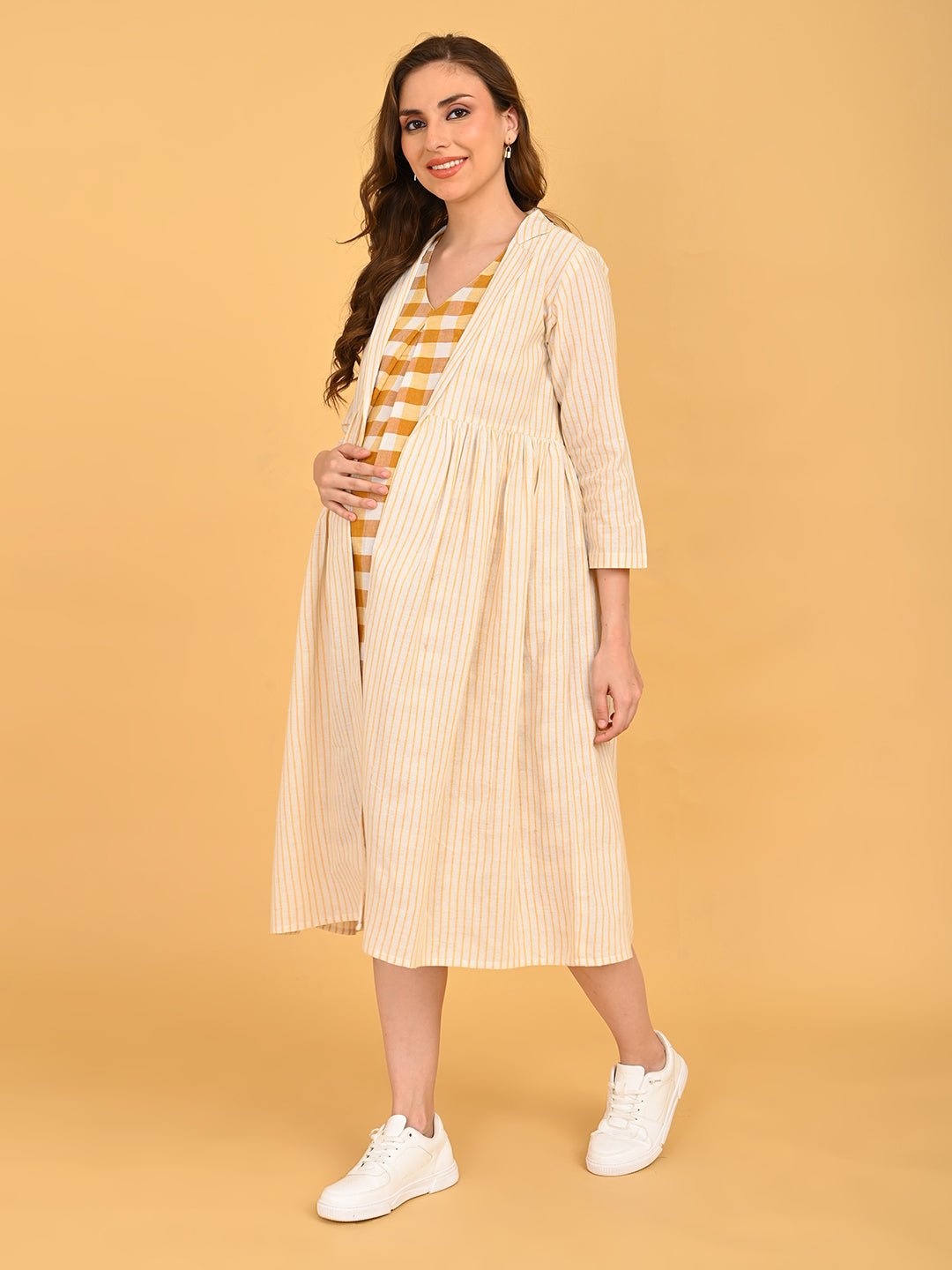  Quiet Grid Maternity and Nursing Shacket Dress Multi