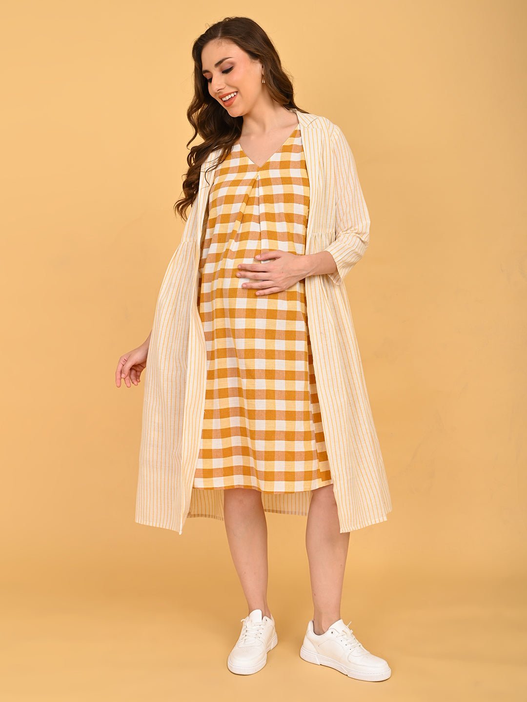  Quiet Grid Maternity and Nursing Shacket Dress Multi